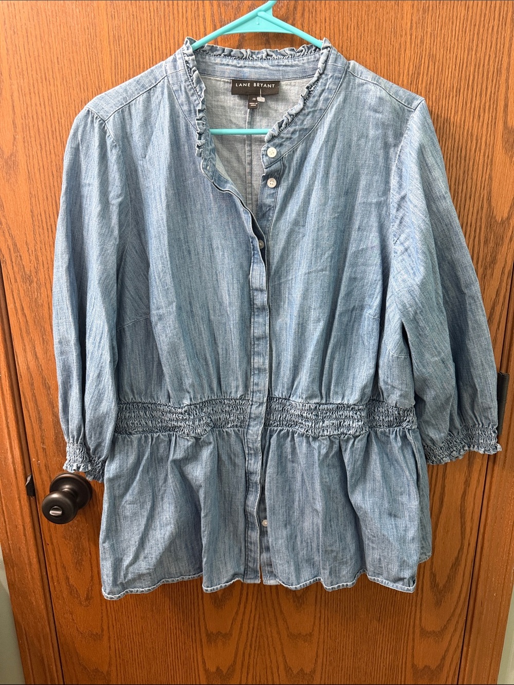 Lane Bryant Medium Blue Denim Peplum-Style Top